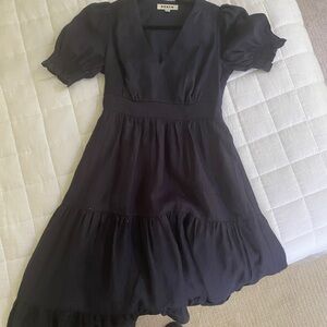 Boden Anna Linen Tiered Midi Dress NAVY